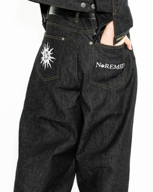 BTN FLY RIGID DENIM WIDE PANTS - INDIGO