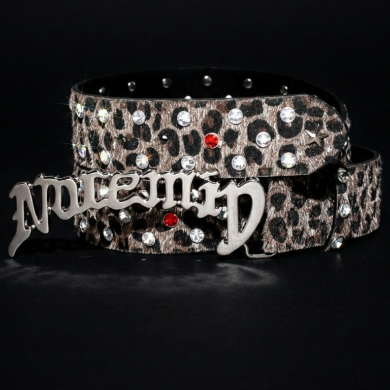 RHINESTONE LEOPARD PU LEATHER BELT