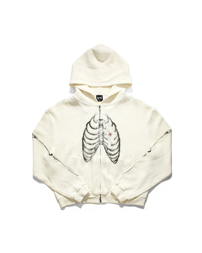 BONE THERMAL ZIP-UP HOODIE – WHITE