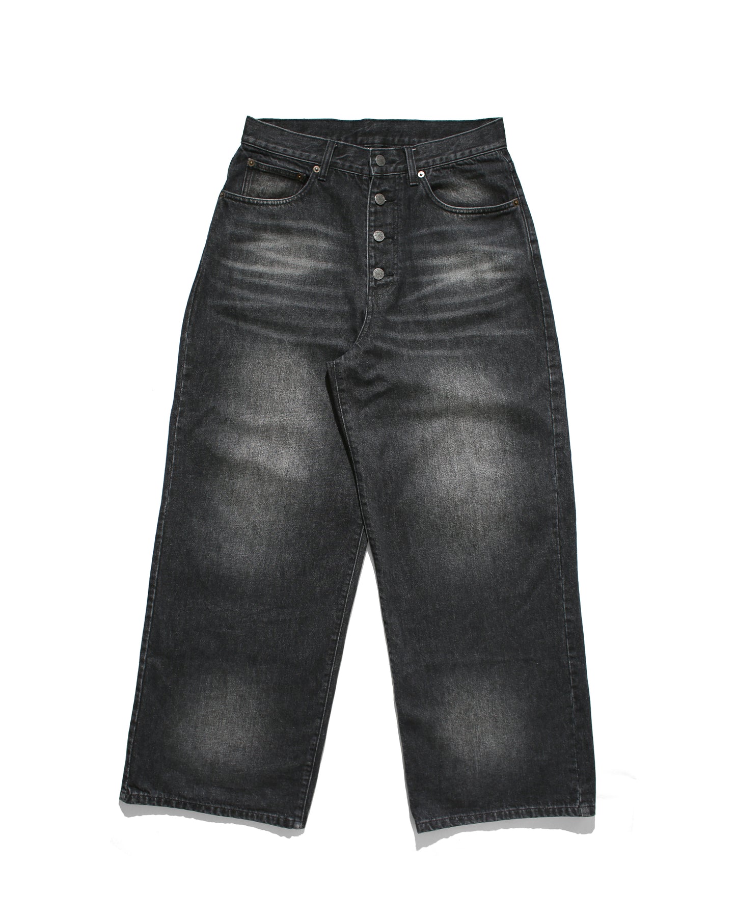 BTN FLY RIGID DENIM WIDE PANTS - BLACK FADE