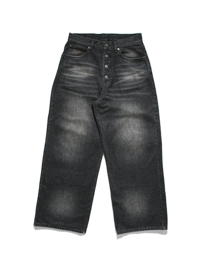 BTN FLY RIGID DENIM WIDE PANTS - BLACK FADE