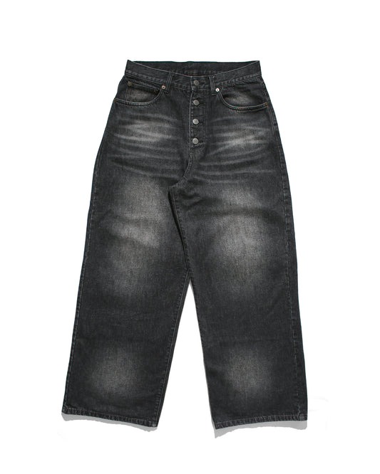 BTN FLY RIGID DENIM WIDE PANTS - BLACK FADE
