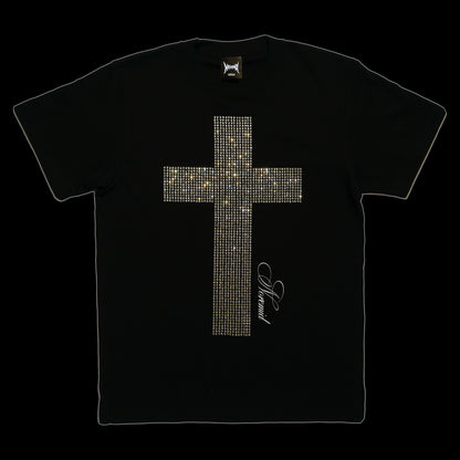 CROSS RHINESTONE T - BLACK