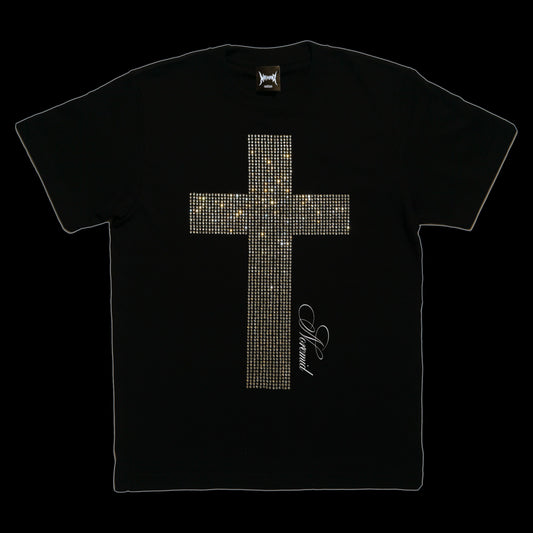 CROSS RHINESTONE T - BLACK