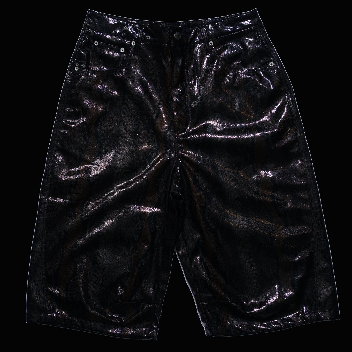 SYNTHETIC LEATHER JORTS - BLACK