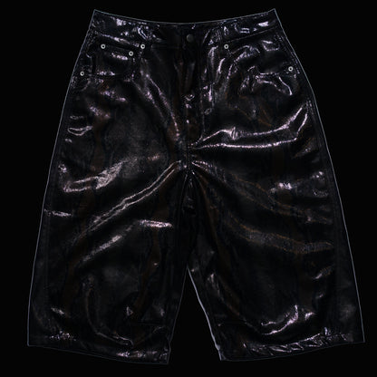 SYNTHETIC LEATHER JORTS - BLACK