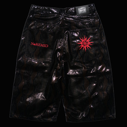 SYNTHETIC LEATHER JORTS - BLACK