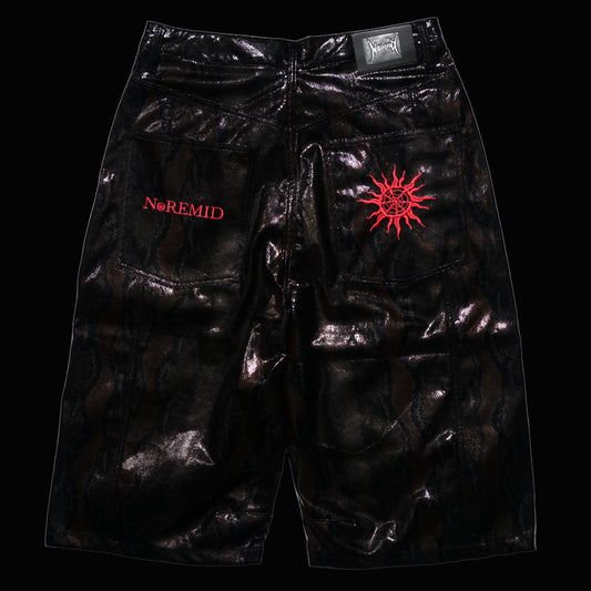 SYNTHETIC LEATHER JORTS - BLACK