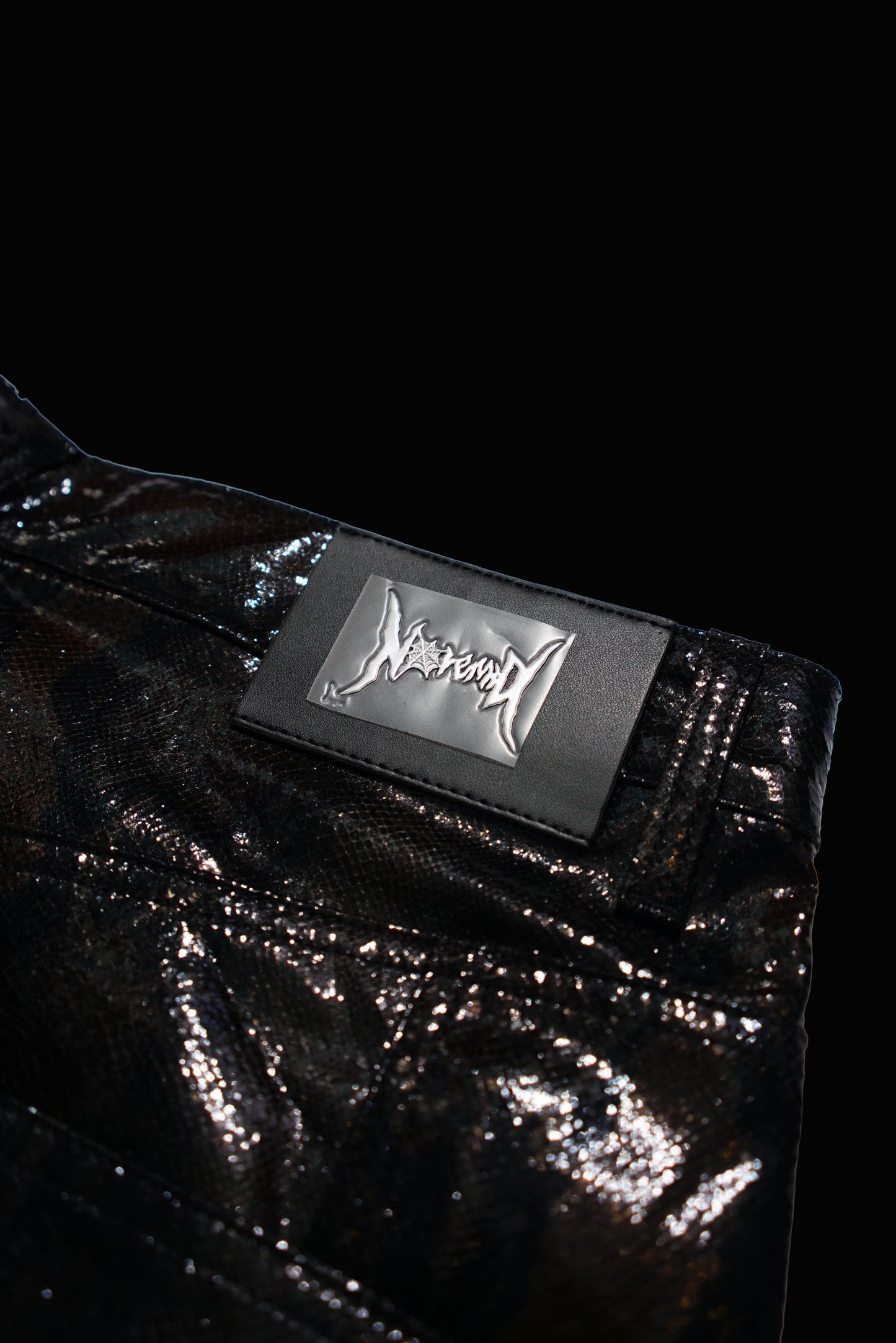 SYNTHETIC LEATHER JORTS - BLACK