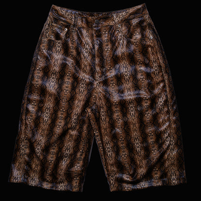 SYNTHETIC LEATHER JORTS - BROWN