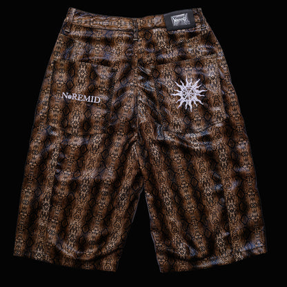 SYNTHETIC LEATHER JORTS - BROWN