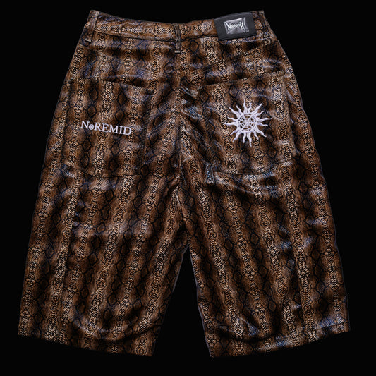 SYNTHETIC LEATHER JORTS - BROWN