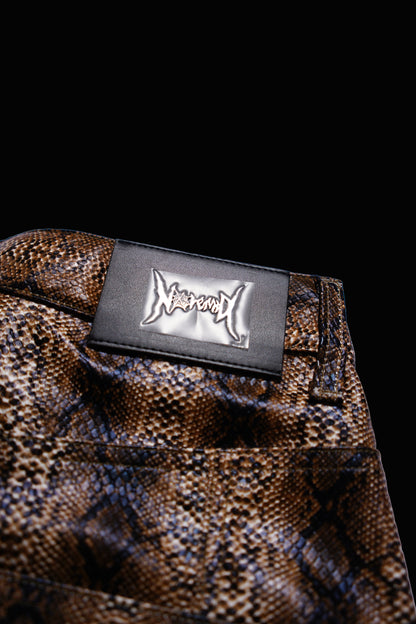 SYNTHETIC LEATHER JORTS - BROWN