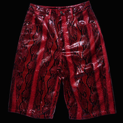 SYNTHETIC LEATHER JORTS - RED