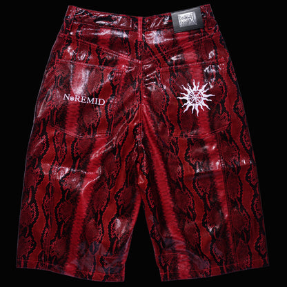 SYNTHETIC LEATHER JORTS - RED