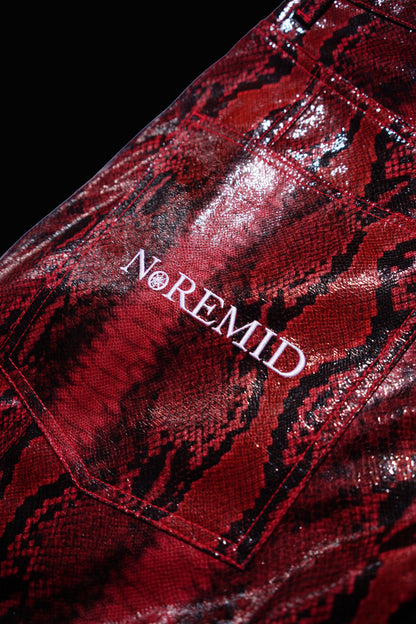 SYNTHETIC LEATHER JORTS - RED