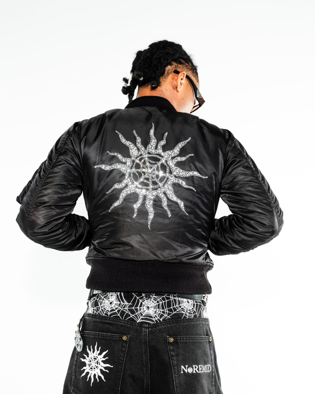 RHINESTONE MA-1 JACKET- BLACK