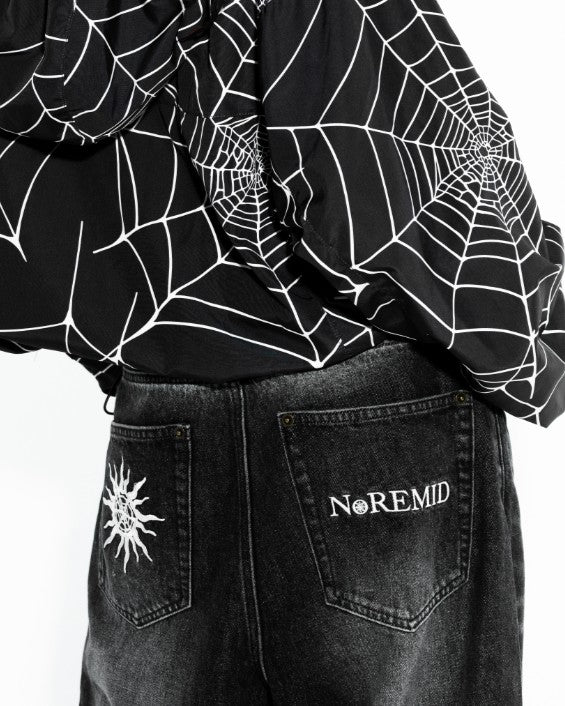 BTN FLY RIGID DENIM WIDE PANTS - BLACK FADE