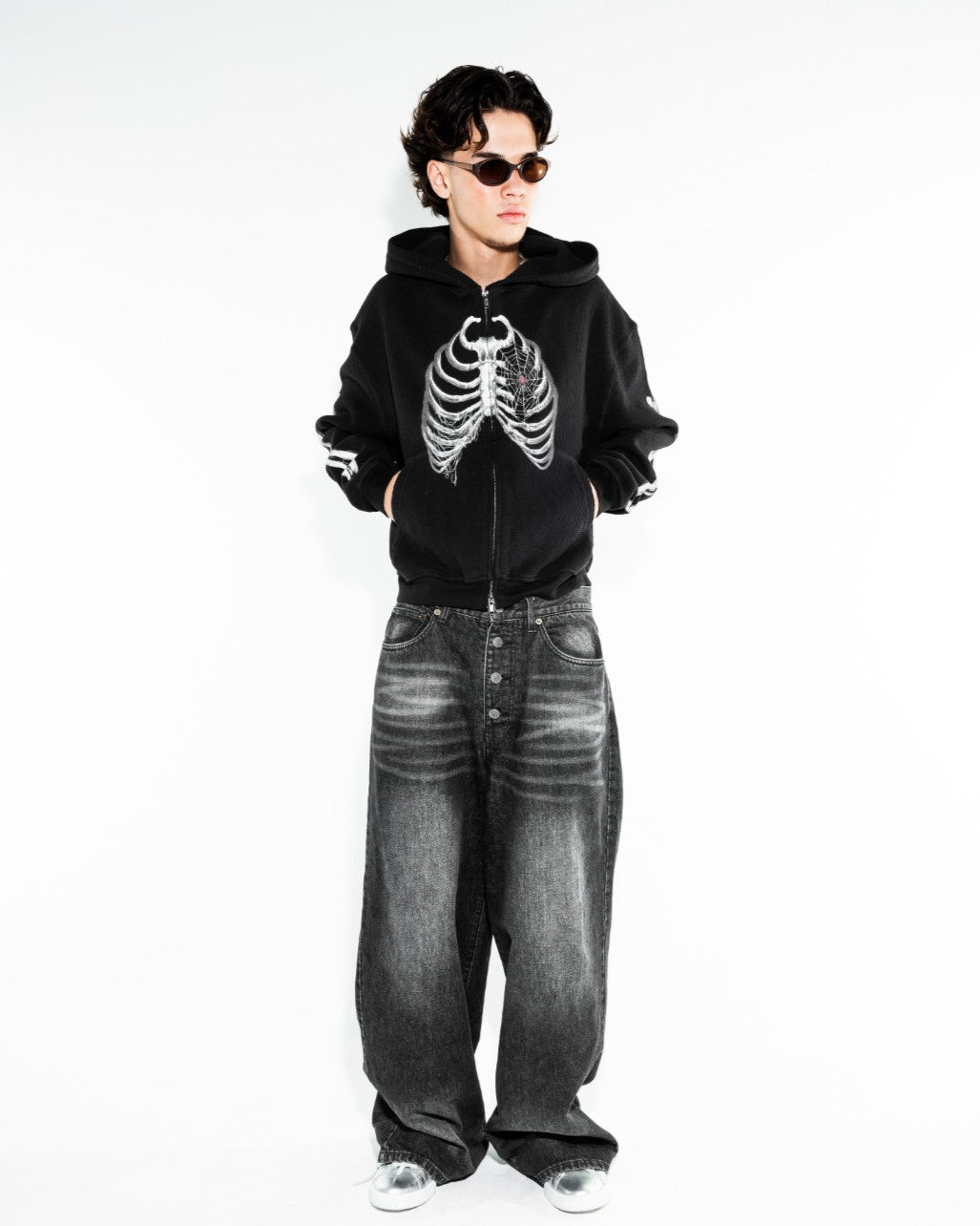 BTN FLY RIGID DENIM WIDE PANTS - BLACK FADE – NOREMID