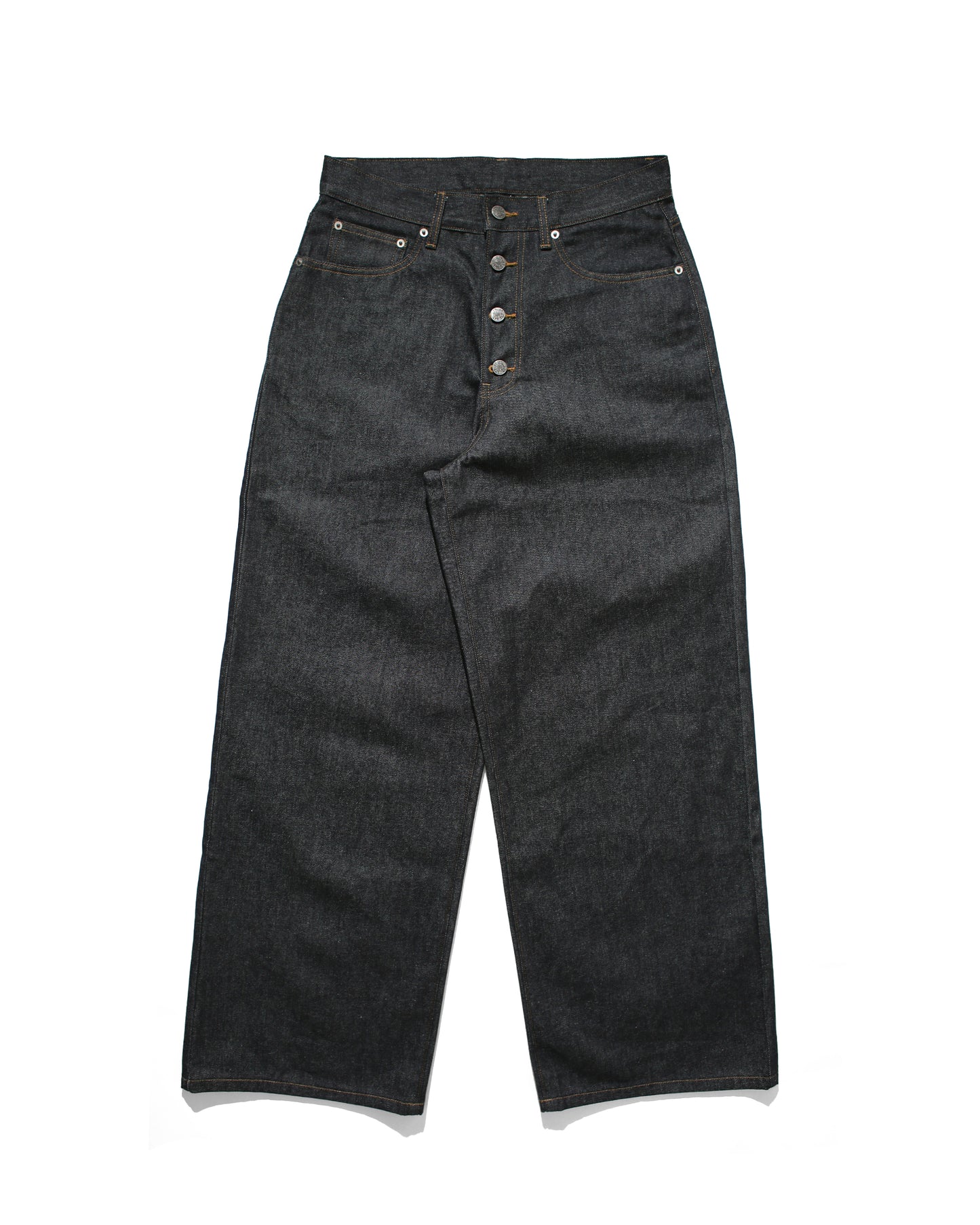 BTN FLY RIGID DENIM WIDE PANTS - INDIGO