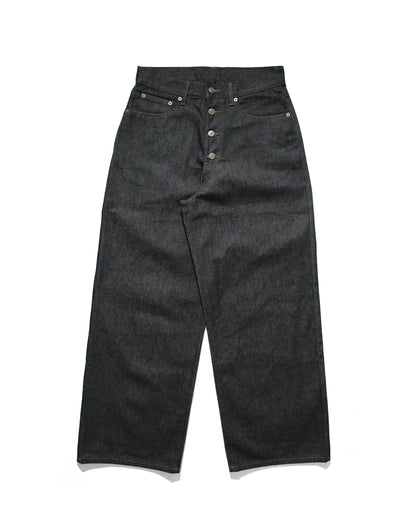 BTN FLY RIGID DENIM WIDE PANTS - INDIGO