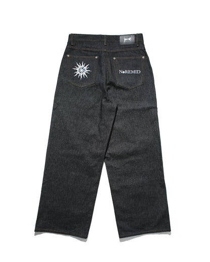 BTN FLY RIGID DENIM WIDE PANTS - INDIGO