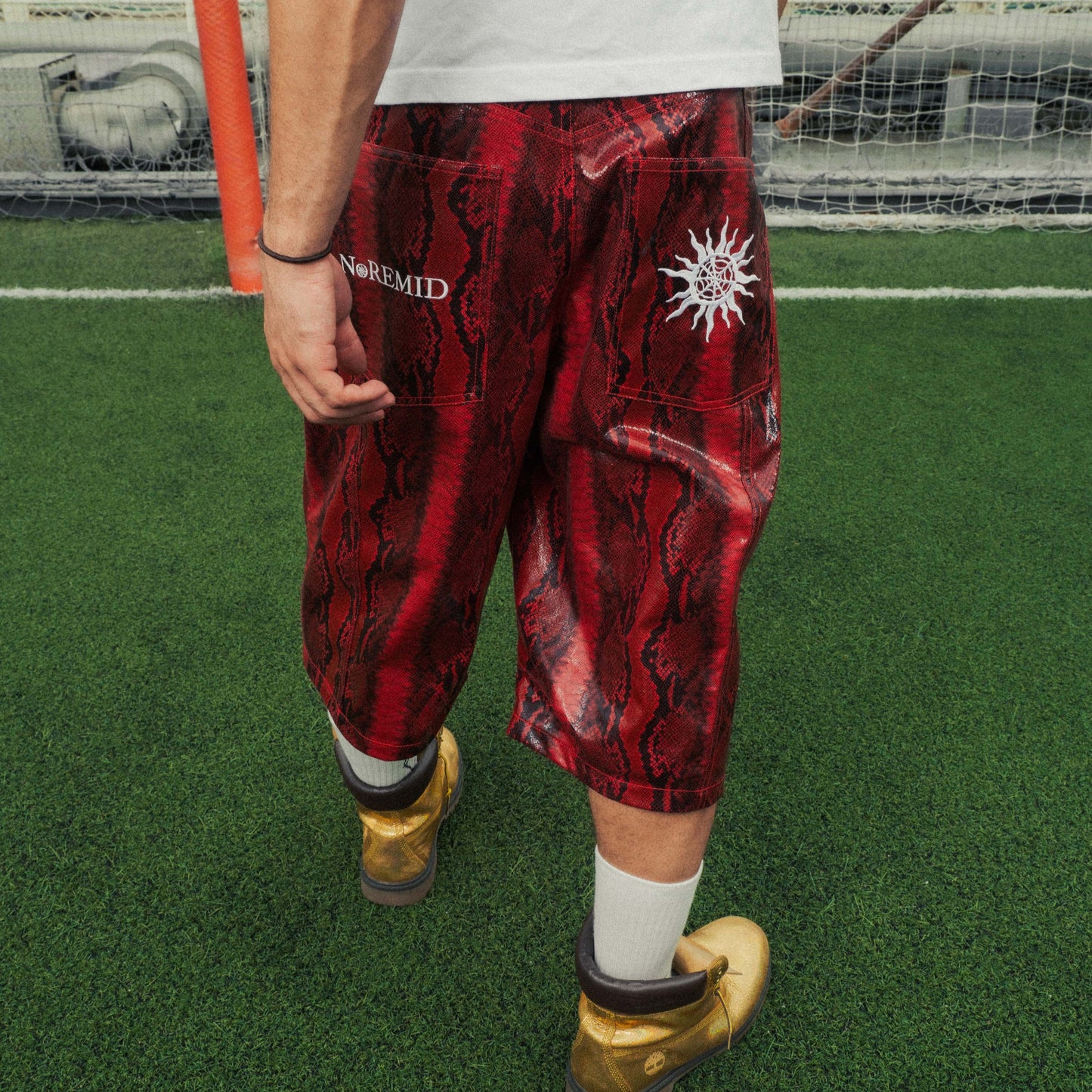 SYNTHETIC LEATHER JORTS - RED