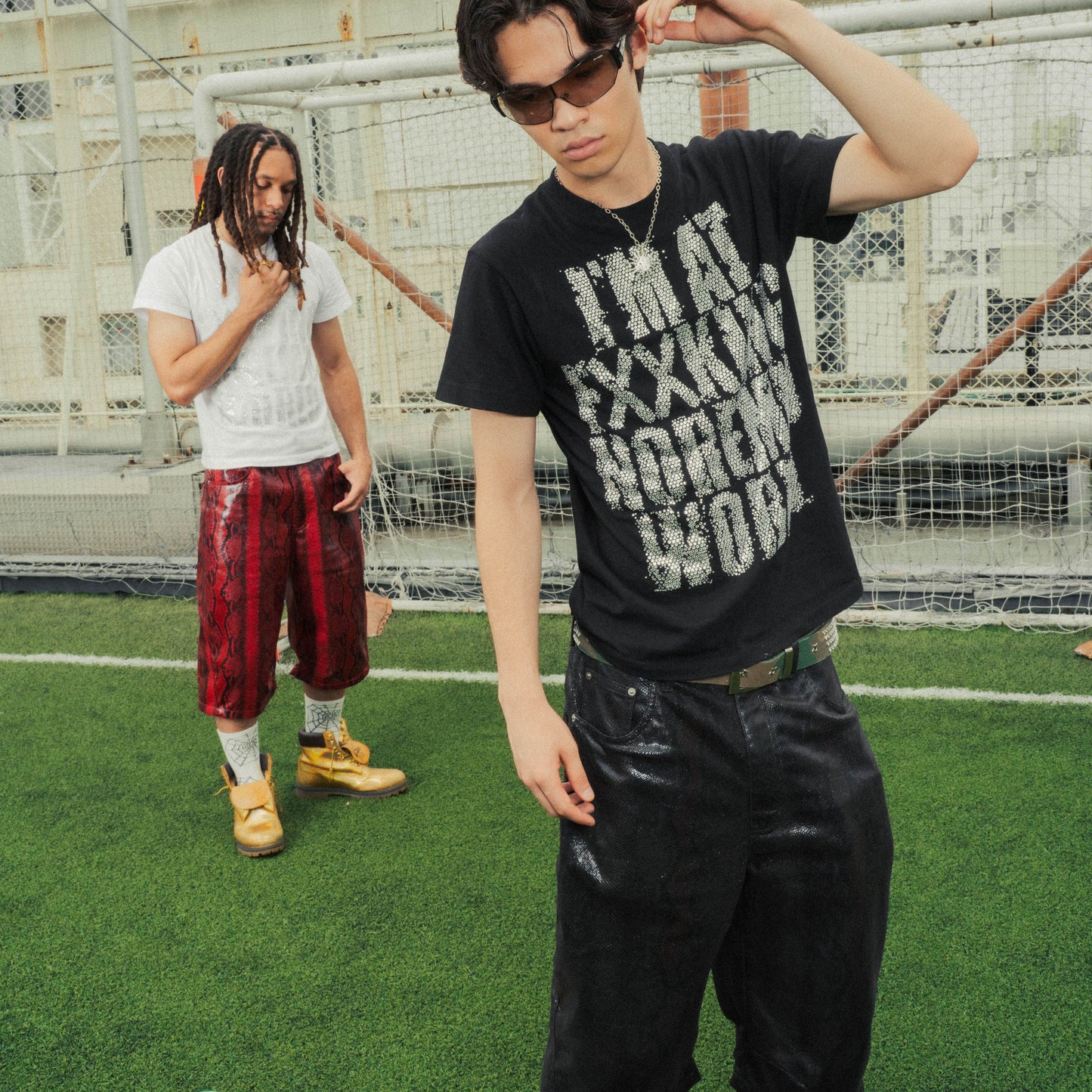 SYNTHETIC LEATHER JORTS - BLACK