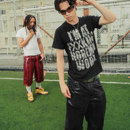 SYNTHETIC LEATHER JORTS - BLACK