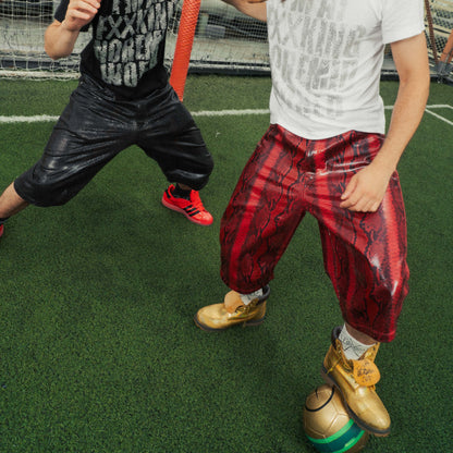 SYNTHETIC LEATHER JORTS - RED
