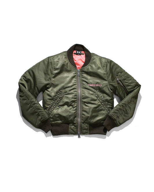 RHINESTONE MA-1 JACKET - OLIVE