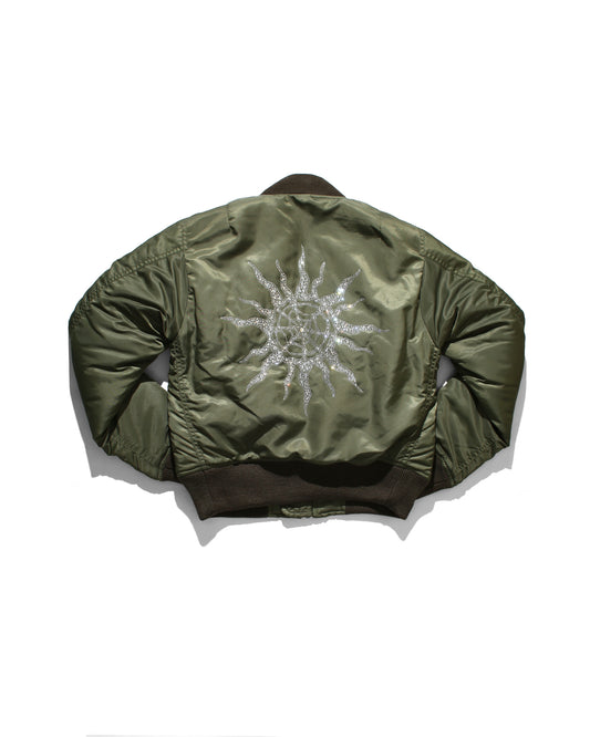 RHINESTONE MA-1 JACKET - OLIVE