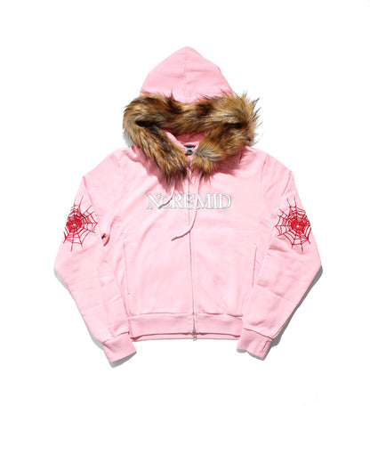 FUR ZIP HOODIE - PINK