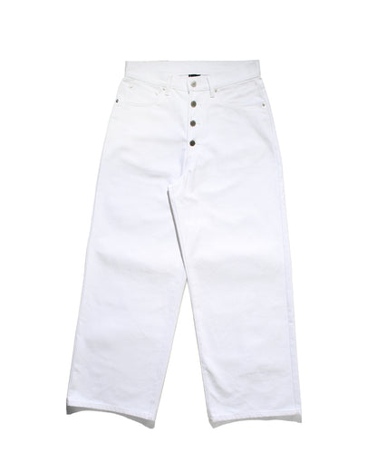 BTN FLY RIGID DENIM WIDE PANTS - WHITE