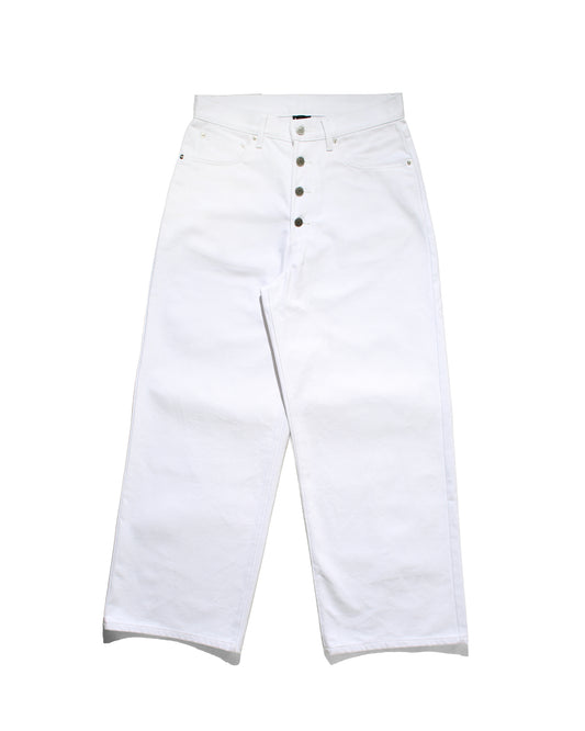 BTN FLY RIGID DENIM WIDE PANTS - WHITE