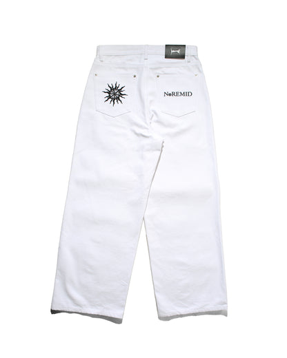 BTN FLY RIGID DENIM WIDE PANTS - WHITE